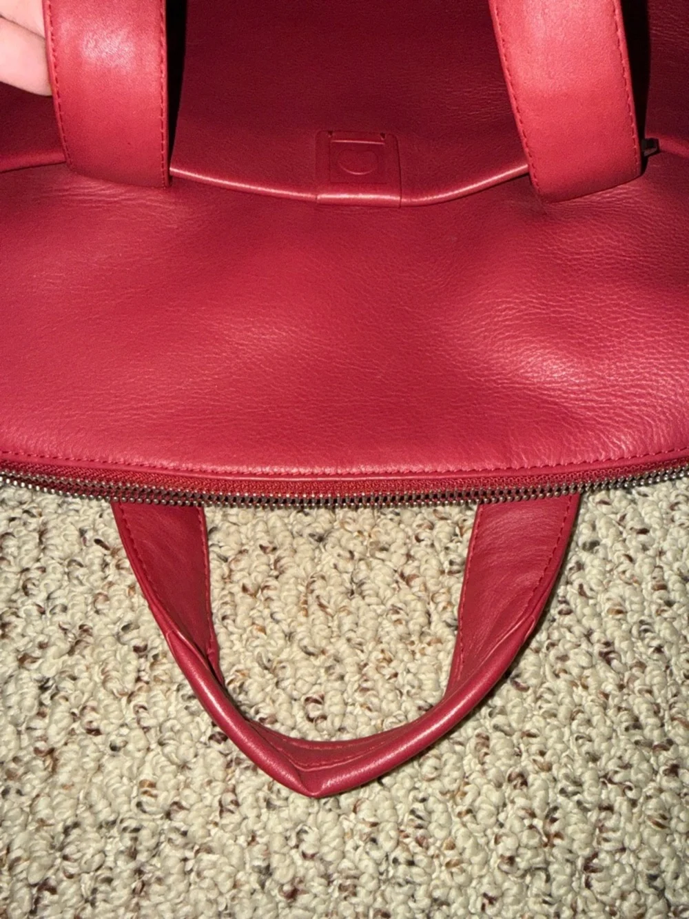 Burgundy/Red Leather Top-Handle Tote with Crossbody Strap